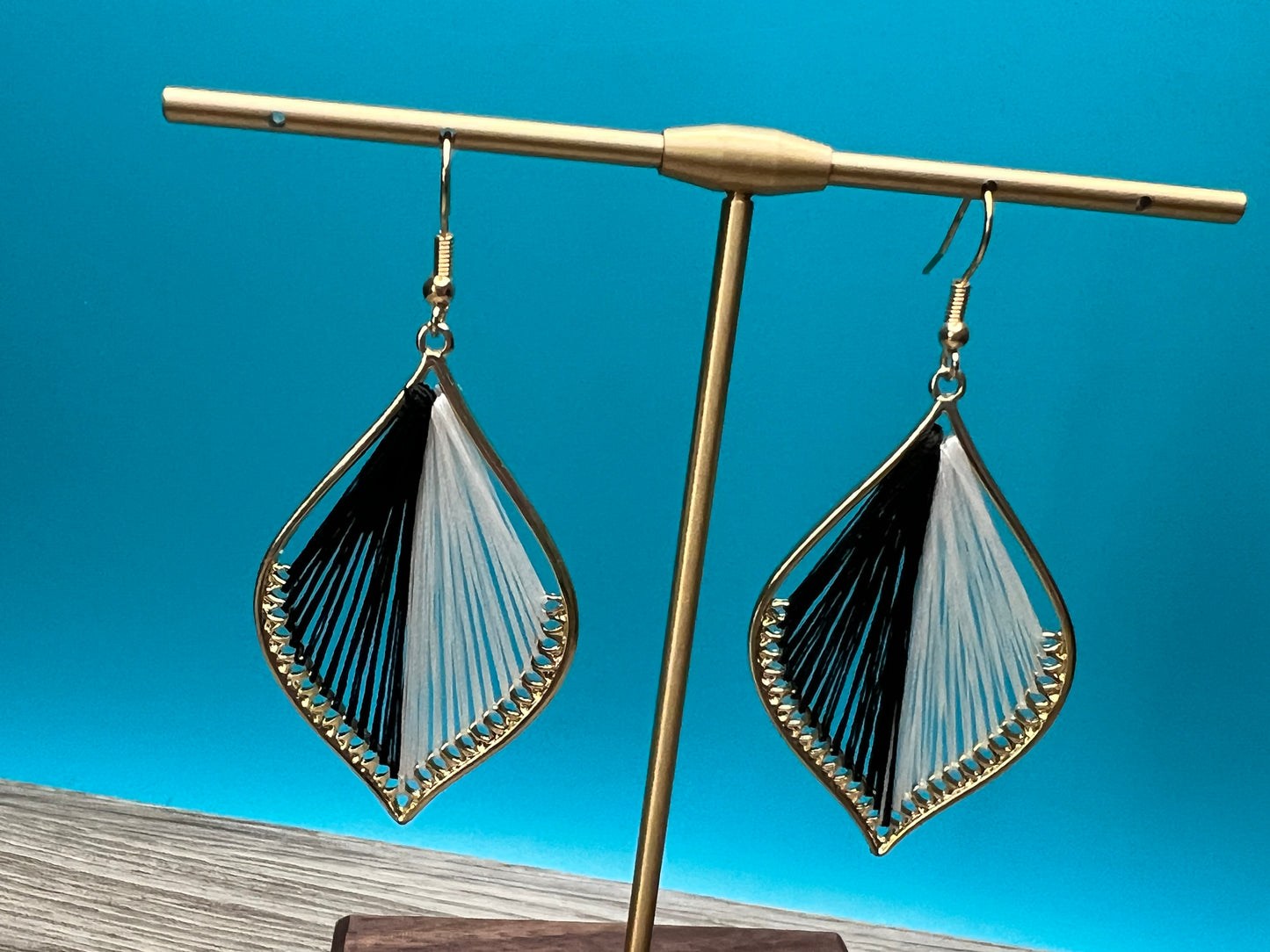 Beautiful Black And White String Gold Earrings