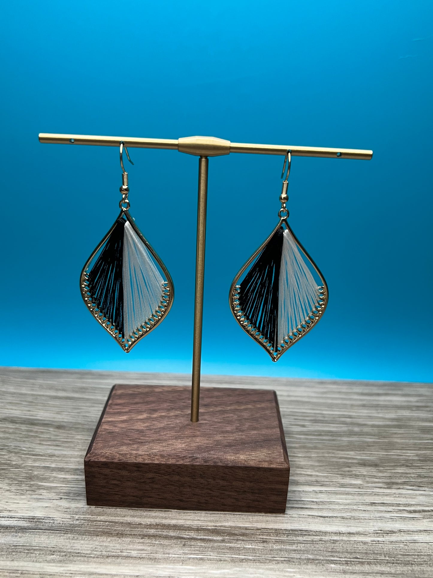 Beautiful Black And White String Gold Earrings