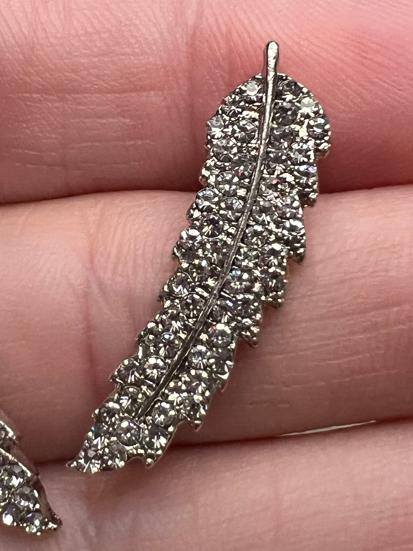 Cute Rhinestone Leaf/Feather Post Earrings