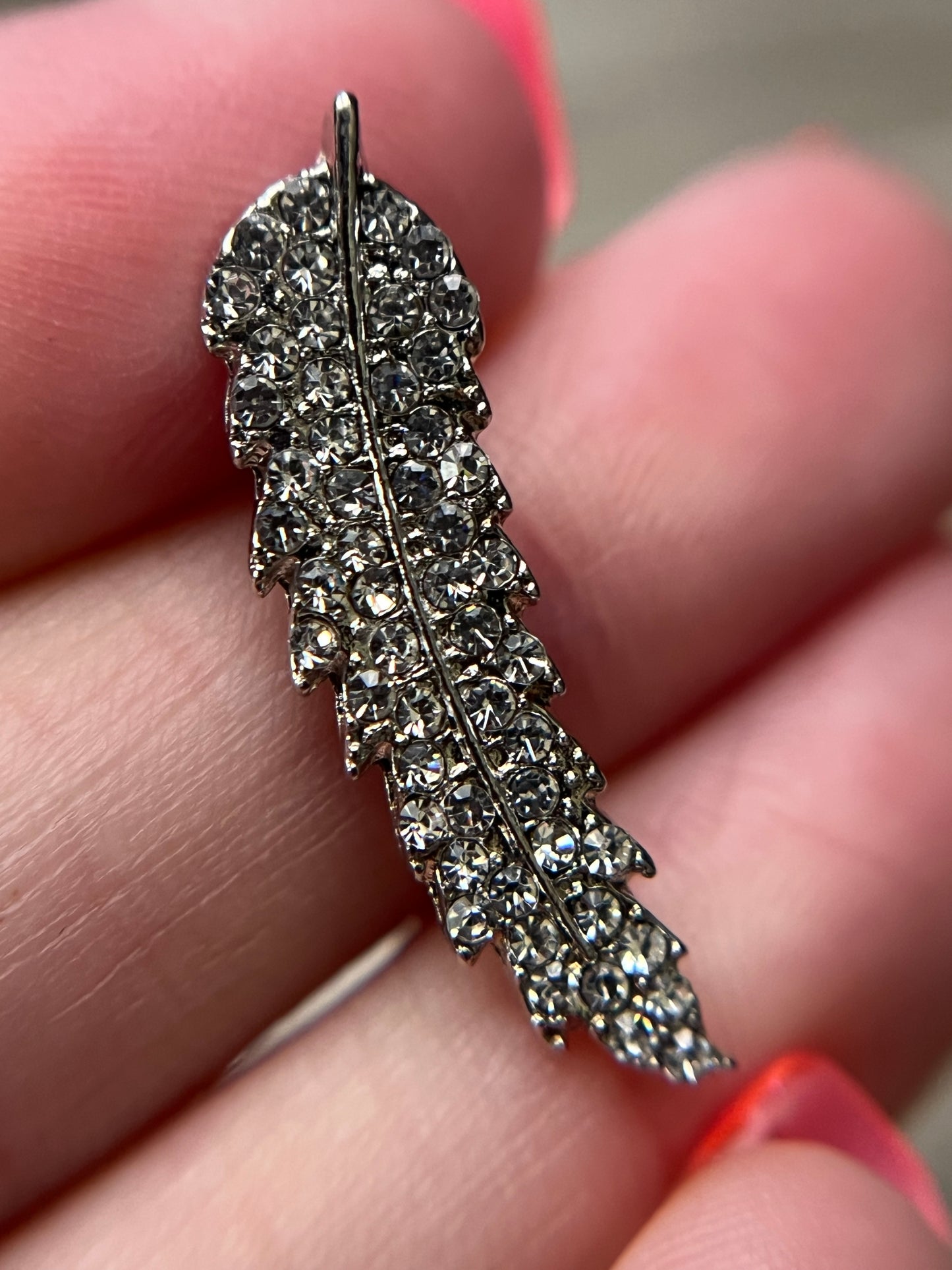 Cute Rhinestone Leaf/Feather Post Earrings