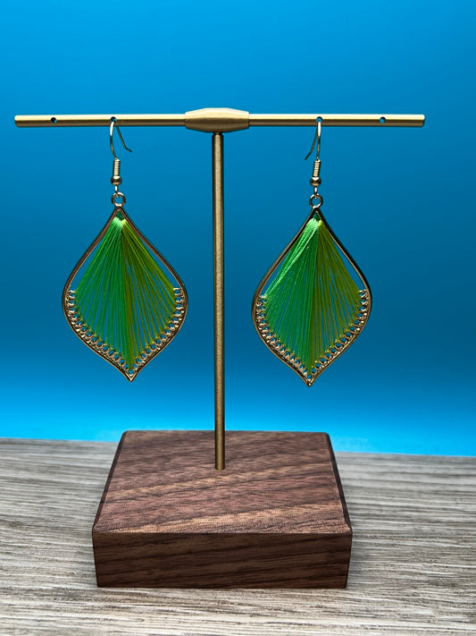 Beautiful Dark And Light Green String Earrings