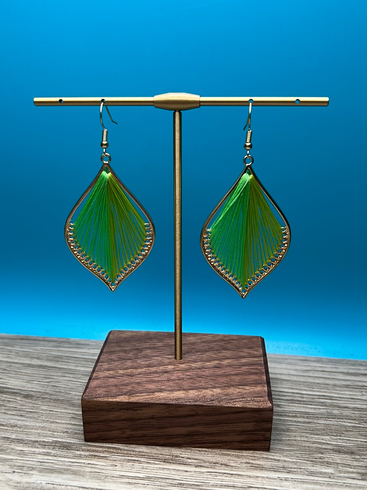 Beautiful Dark And Light Green String Earrings