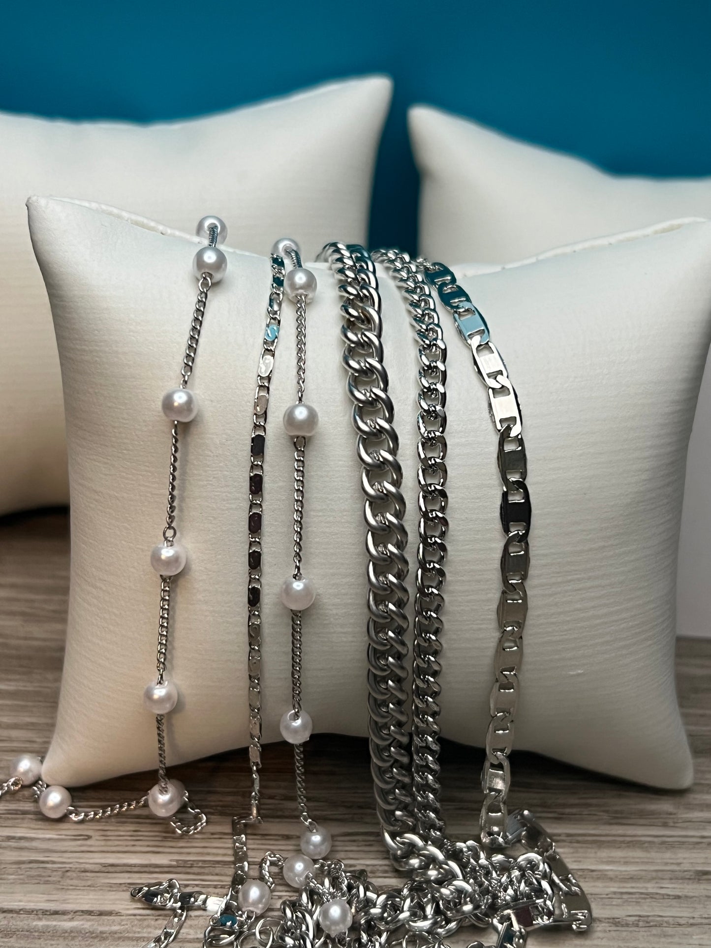 Cute Silver And Pearl Bracelet Set