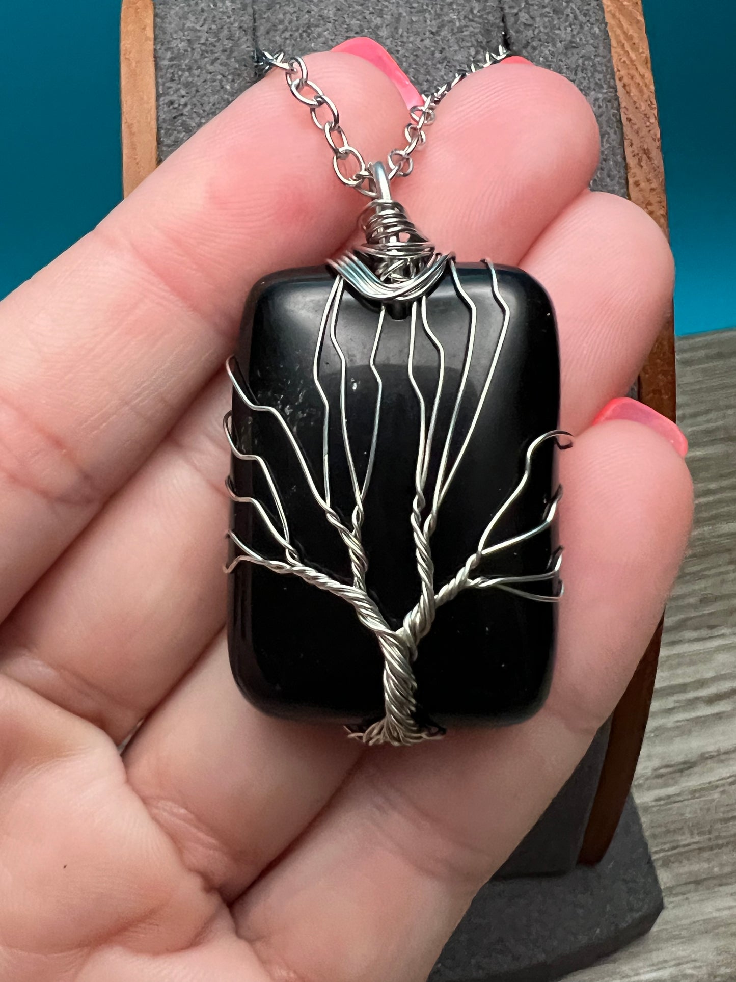 Cute Black Stone Tree Of Life Necklace