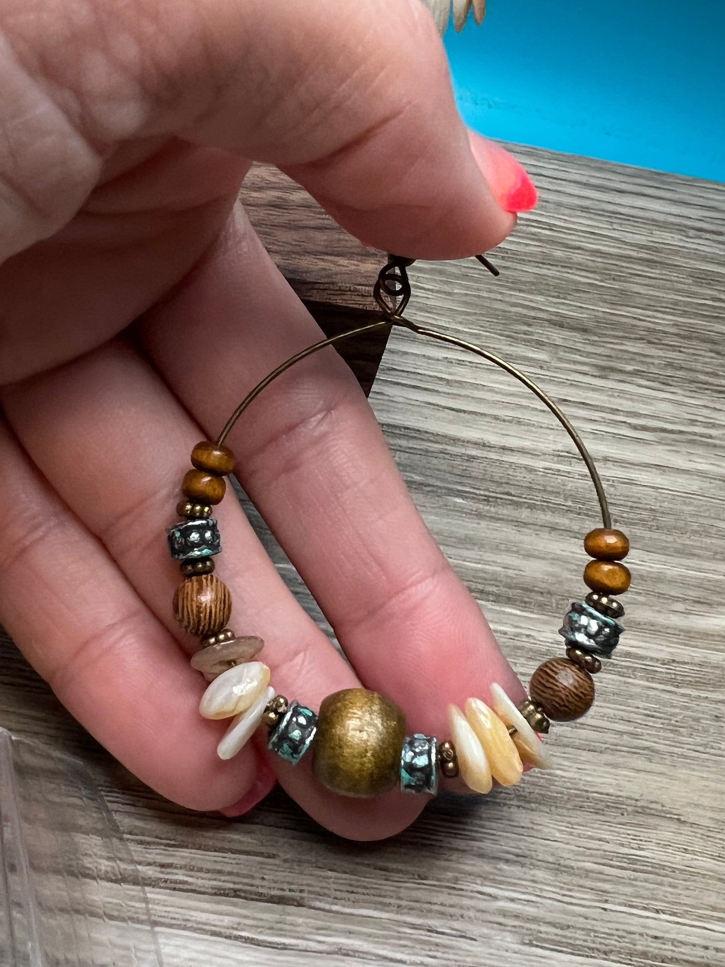 Cute Wood And Shell Earrings