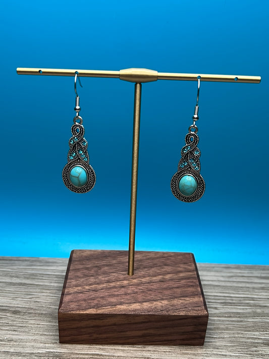 Cute Blue Stone And Rhinestone Earrings