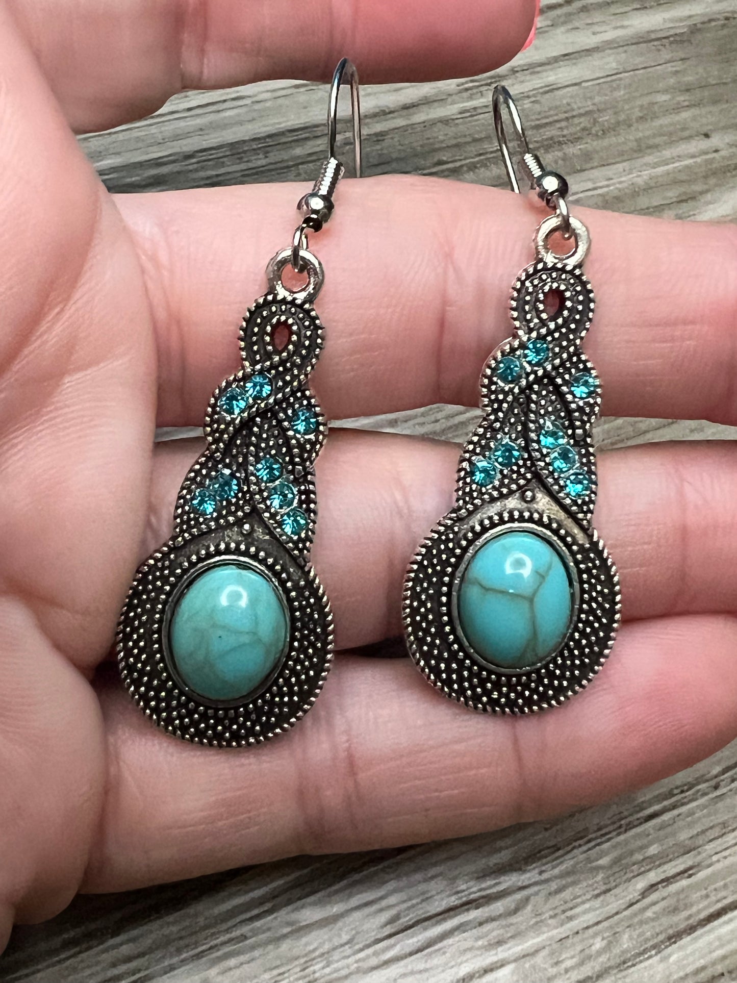 Cute Blue Stone And Rhinestone Earrings