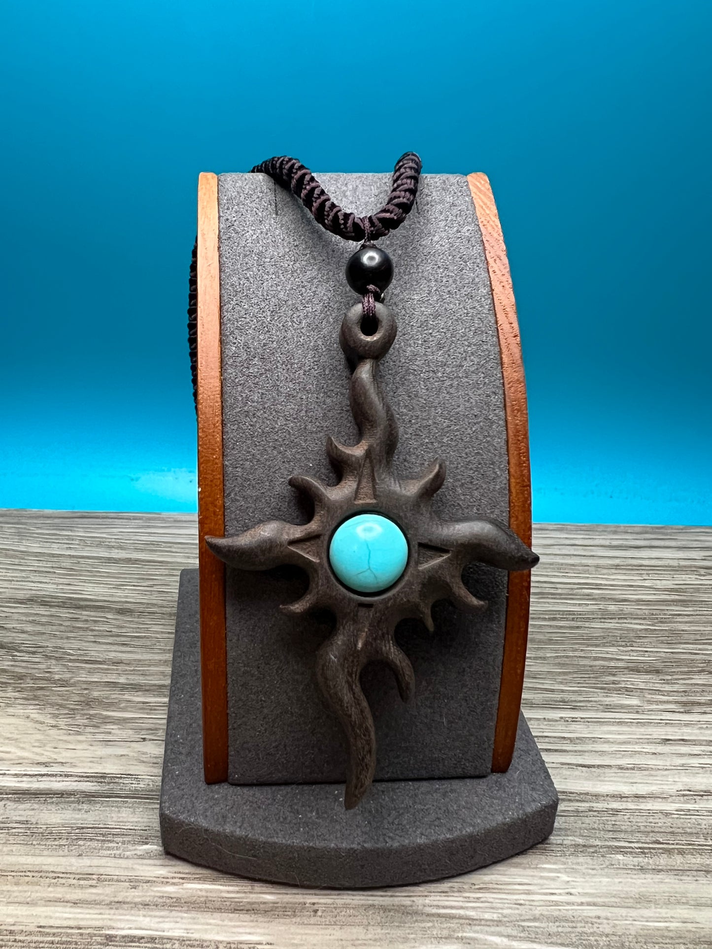 Blue Stone And Wood Necklace